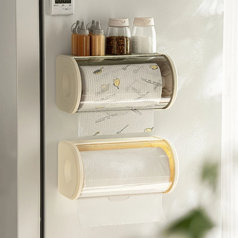 

Wall Mount Paper Towel Storage Rack Napkin Holder with Clear Lid Convenient Tissue Dispenser for Kitchen and Bathroom