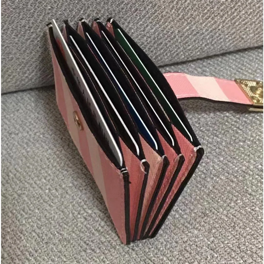 Luxury Designer Pink Striped Card Bag Fashion Brand Lady Black Purse Small Female Clutch Bags Card Holder Girls Trendy Bag Gifts