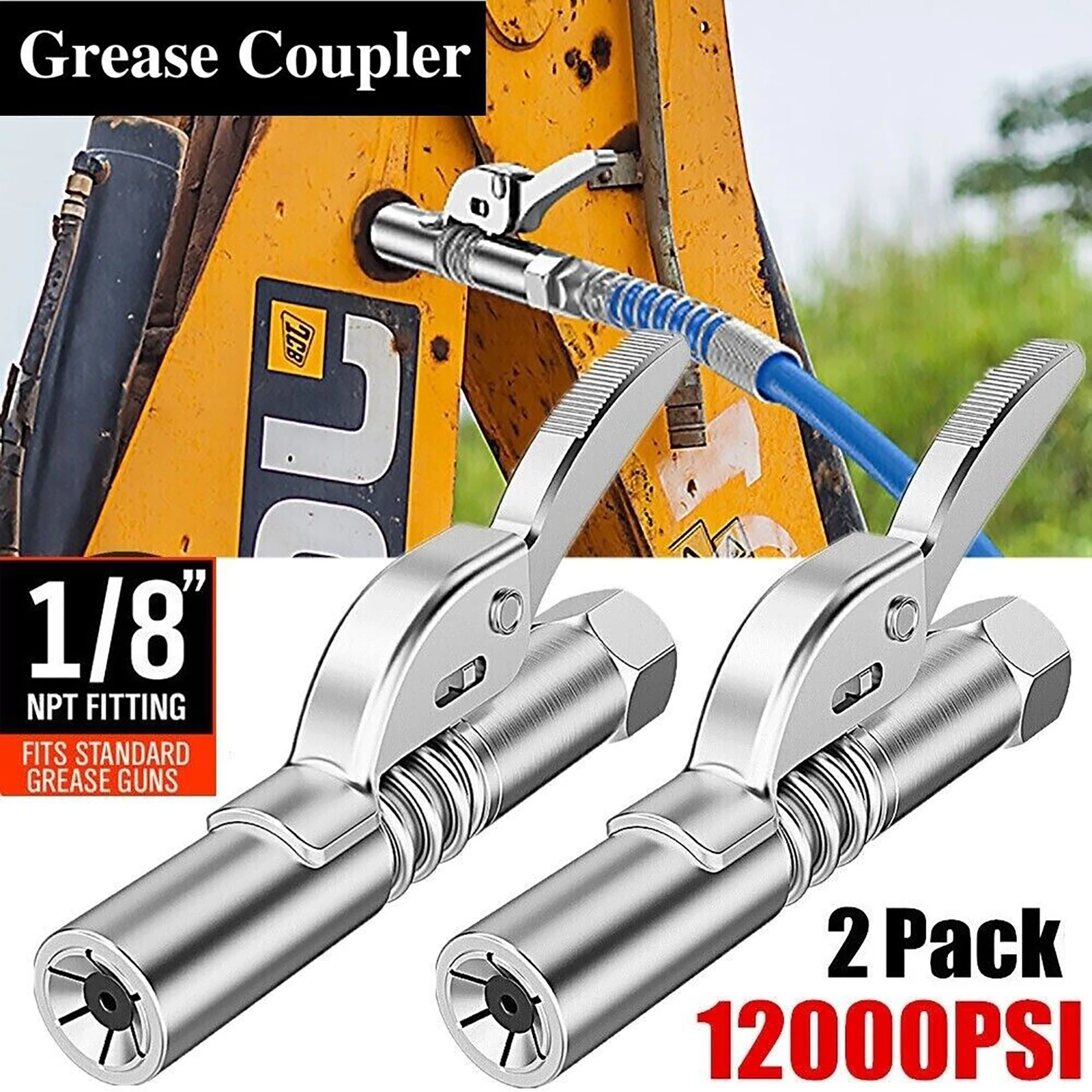 

2Pcs/Set Grease Gun Coupler 12000 PSI NPT 1/8" High Pressure Grease Nozzle Oil Pump Car Syringe Lubricant Tip Repair Accessories