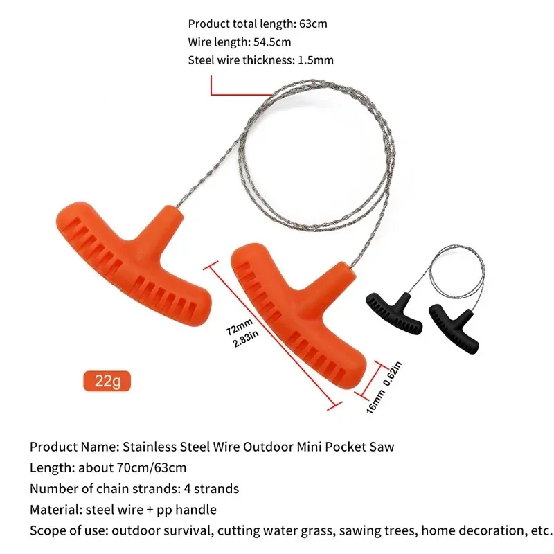 Outdoor Stainless Steel Wire Saw with Finger Handle Porable Camping Hiking Pocket Manual Cutting Chain Saws Survive Tools