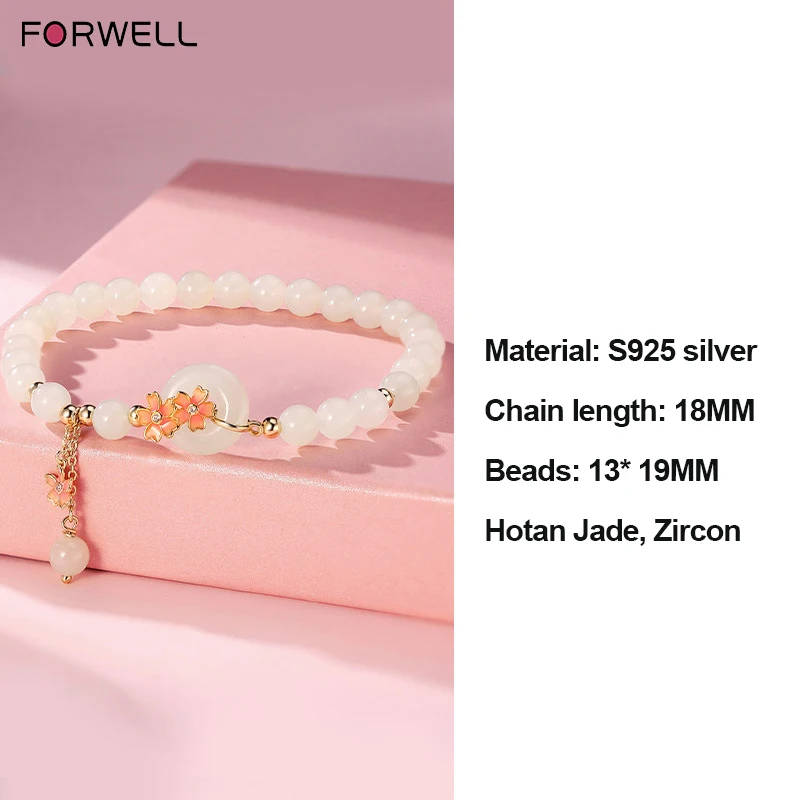 FORWELL Peach Blossom Hetian Jade Bracelet for Women And Girls Sweet High-Quality Jewelry Gift Dropship Wholesale