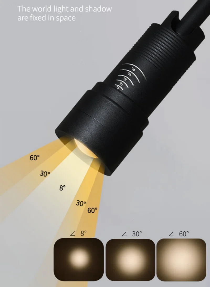 

Led Spotlights Adjustable Angle Zoom Focus 8-60 Beam Degree Small Spot Light Atmosphere Recessed Opening 55mm COB Foco Down Lamp