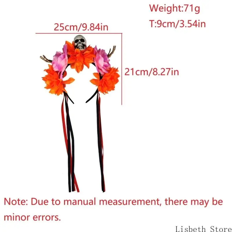 124aハロウィーンスケルトンハンドフラワースカルヘッドバンドは、子供向けの実用的な樹脂ヘアアクセサリーコスチュームパーティーサプライ