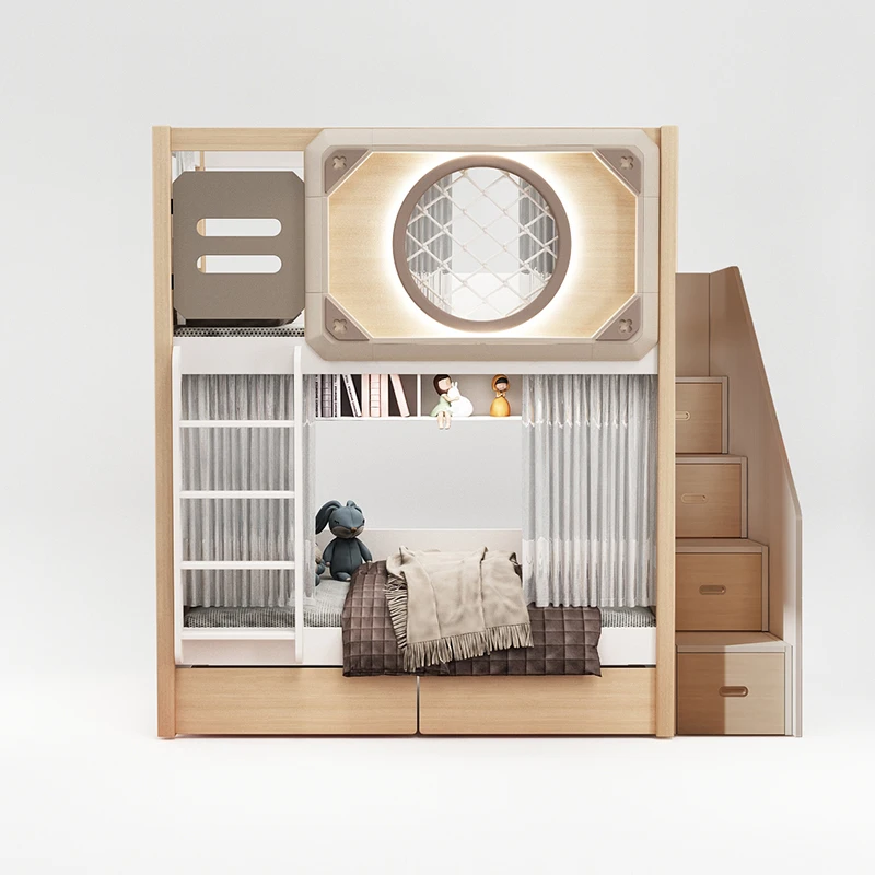 

All Solid Wood Upper and Lower High and Lower Beds Tree House Children's Bunk Beds Mother and Child Space Capsules