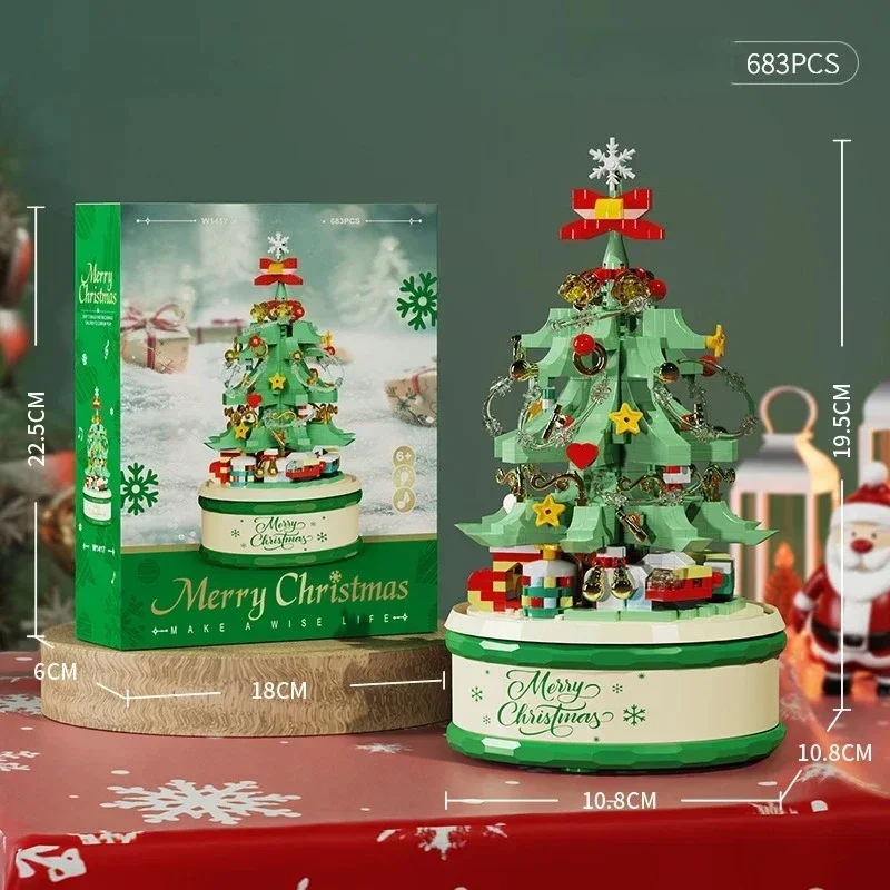 P Christmas Gift Children Christmas Tree Santa Claus Mini Music Box Model Micro Bricks Building Block Bricks Toys for Adult Gift