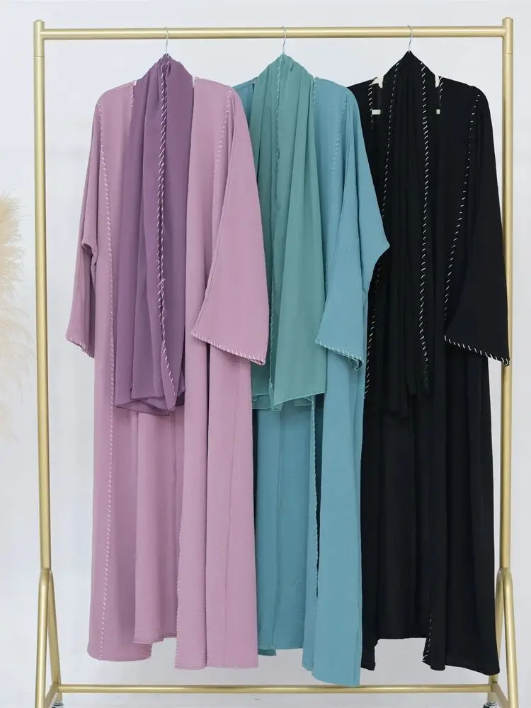 Eid Dubai Plain 2 Piece Abaya Set Hijab Modest Muslim Sets Khimar Abayas For Women Robe Caftan Marocain Femme Musulmane Kaftan