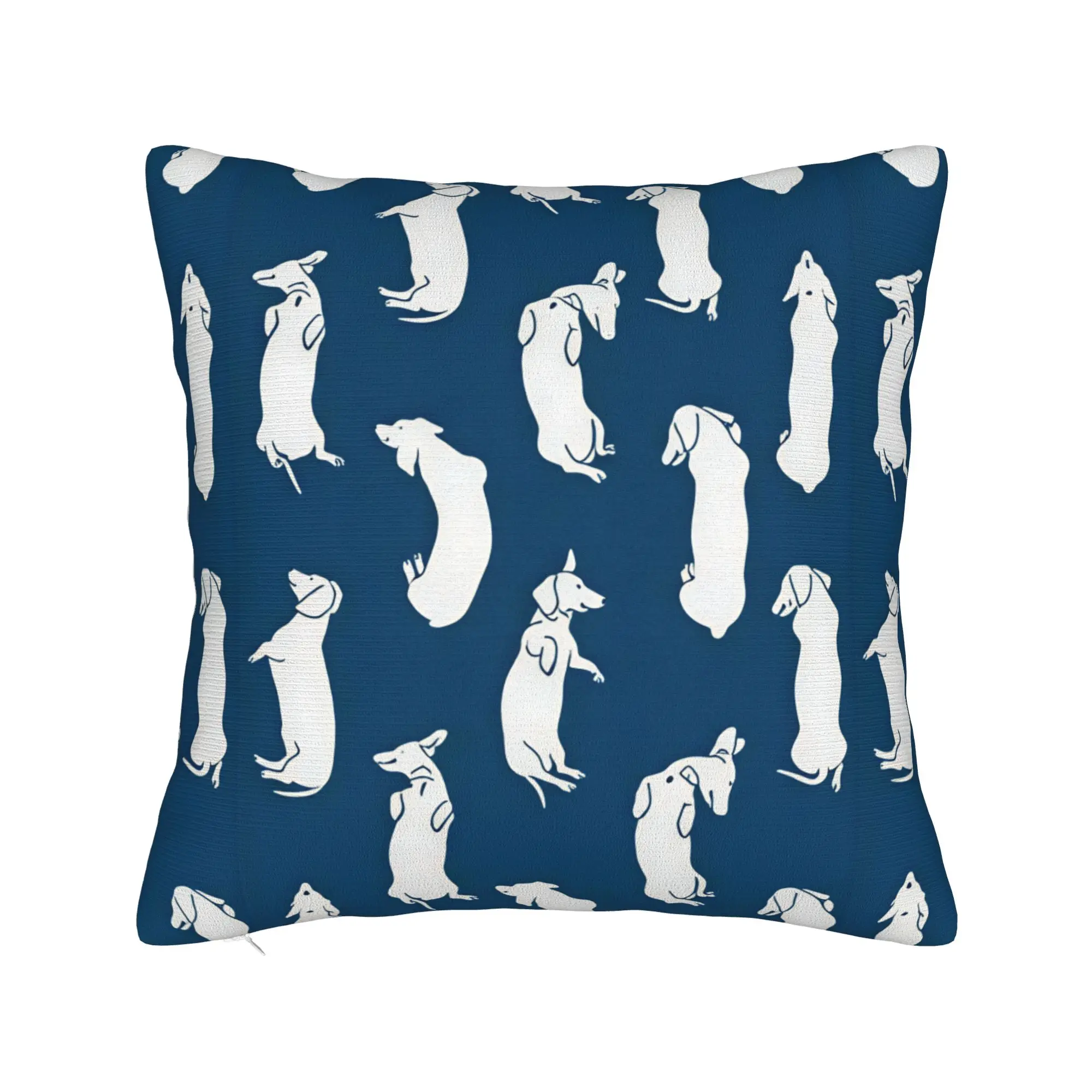 Navy Blue Dachshund Silhouette Pattern Pillow Cover  Comfy Cushion Cover Cute Funny Pillow Case For Sofa Home Decoration