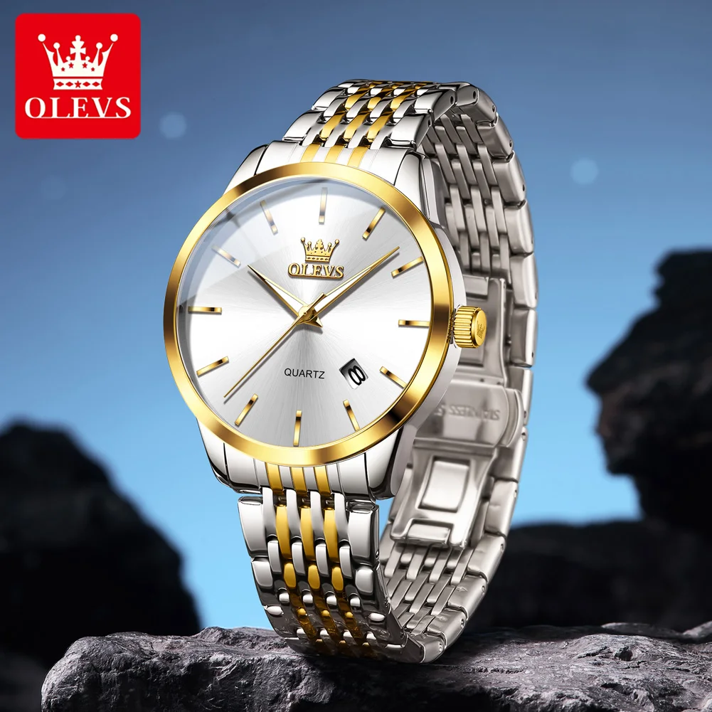 OLEVS Man Sports Watches 2907 New Original Quartz Watch Waterproof Luminous Watches For Man Gifts Steel Strap Reloj