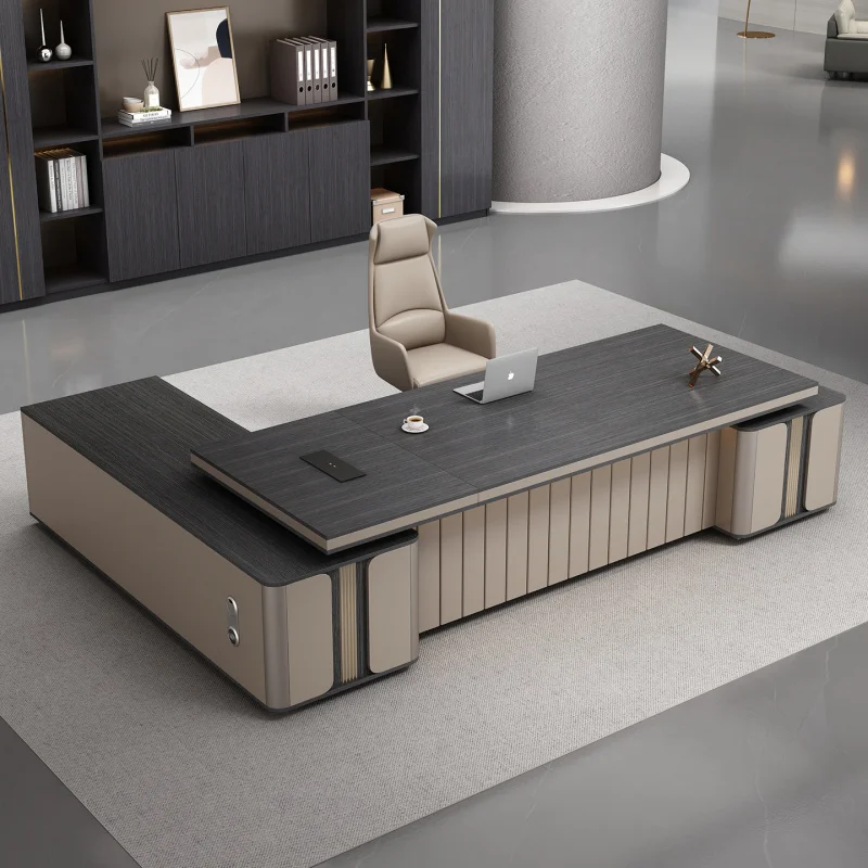 Luxury Double-Cabinet And Chair Set, Simple Modern CEO , Executive , Supervisor Desk, Office Furniture