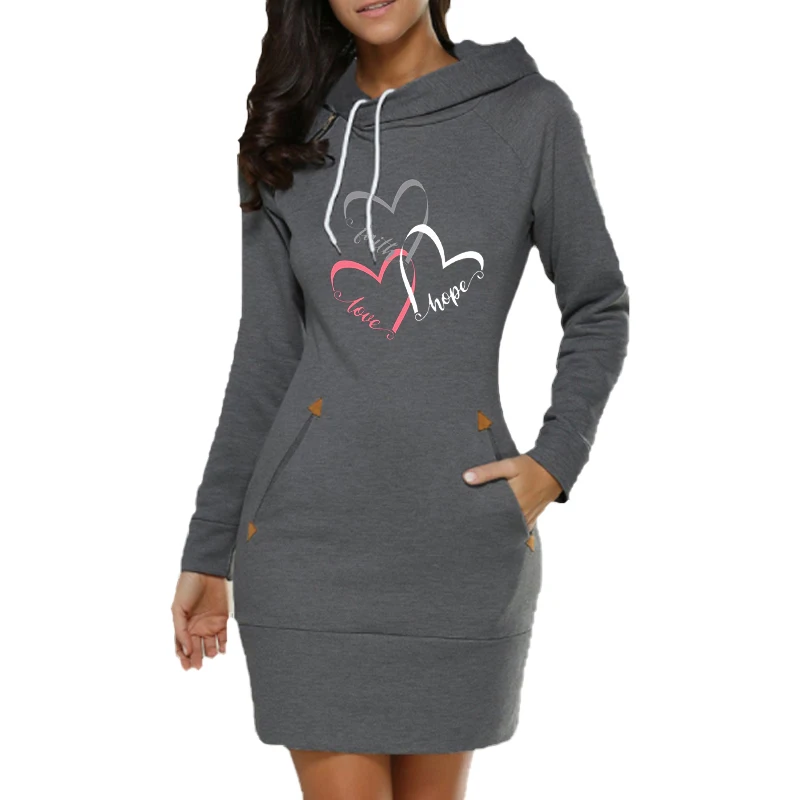 New Women Hoodie Dress Prints Long Sleeve Hoodie Casual Hooded Jumper Pockets Sweater Tops