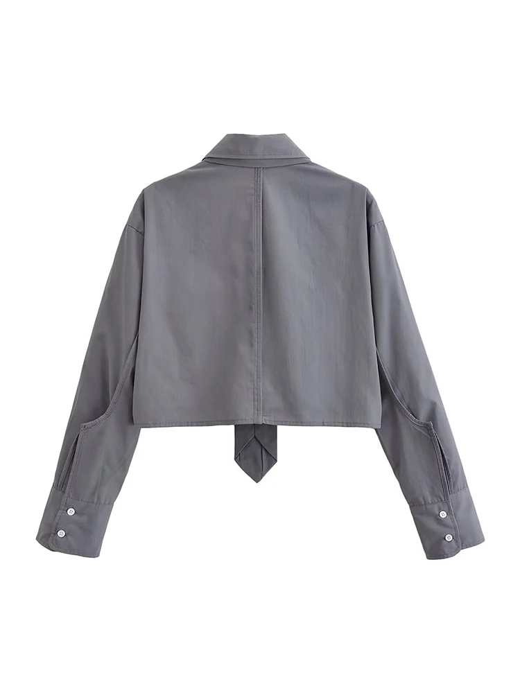 ヨーロッパスタイルの新しい婦人服、ファッショナブルで多用途、エレガントな無地のクールなショートシャツ、タイ付きトップス