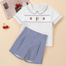 2024 T-shirts for Boys Boutique Design Baby Girls Clothes Sets Summer Kids Handmade Smocked Romper Children Brothers Matching