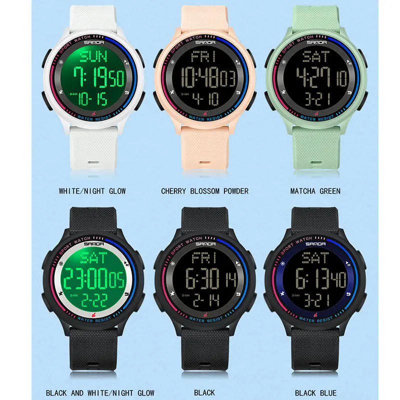 SANDA Fashion Digital Movement Teenager Students Hand Clock Trendy Outdoor Sports Water Resistant Mode Wrist Stop Children Watch