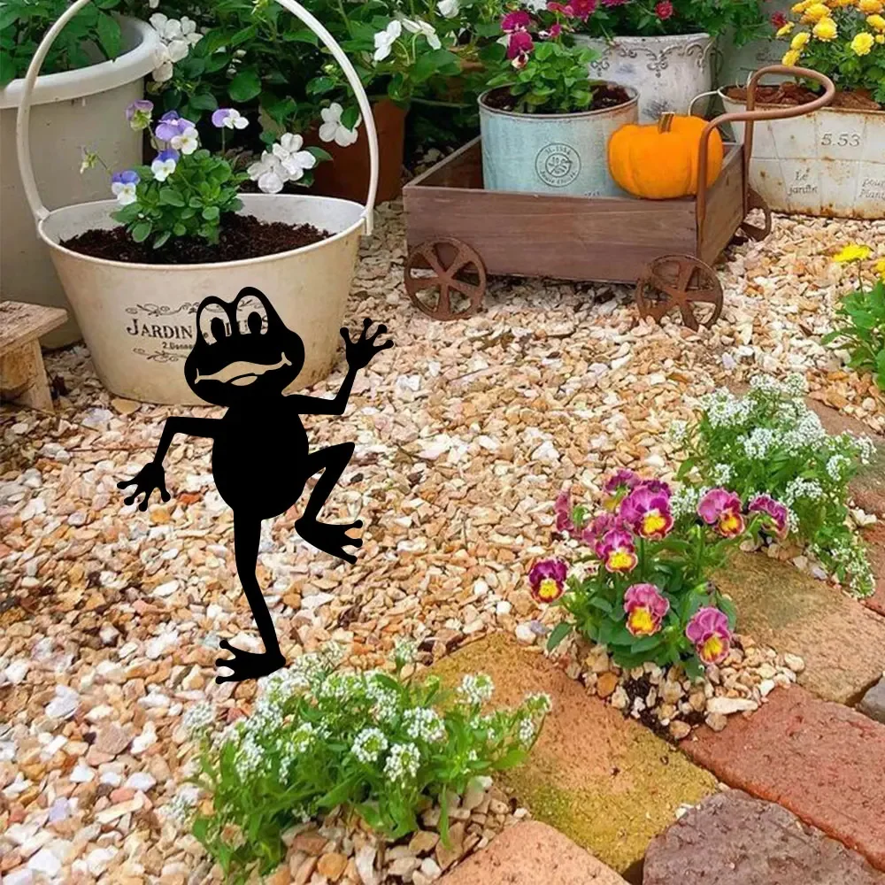 2D 1PC Frog Silhouettes Garden Decor Outdoor Frog Fence Topper Decorative Art Statues Stakes for Yard Garden