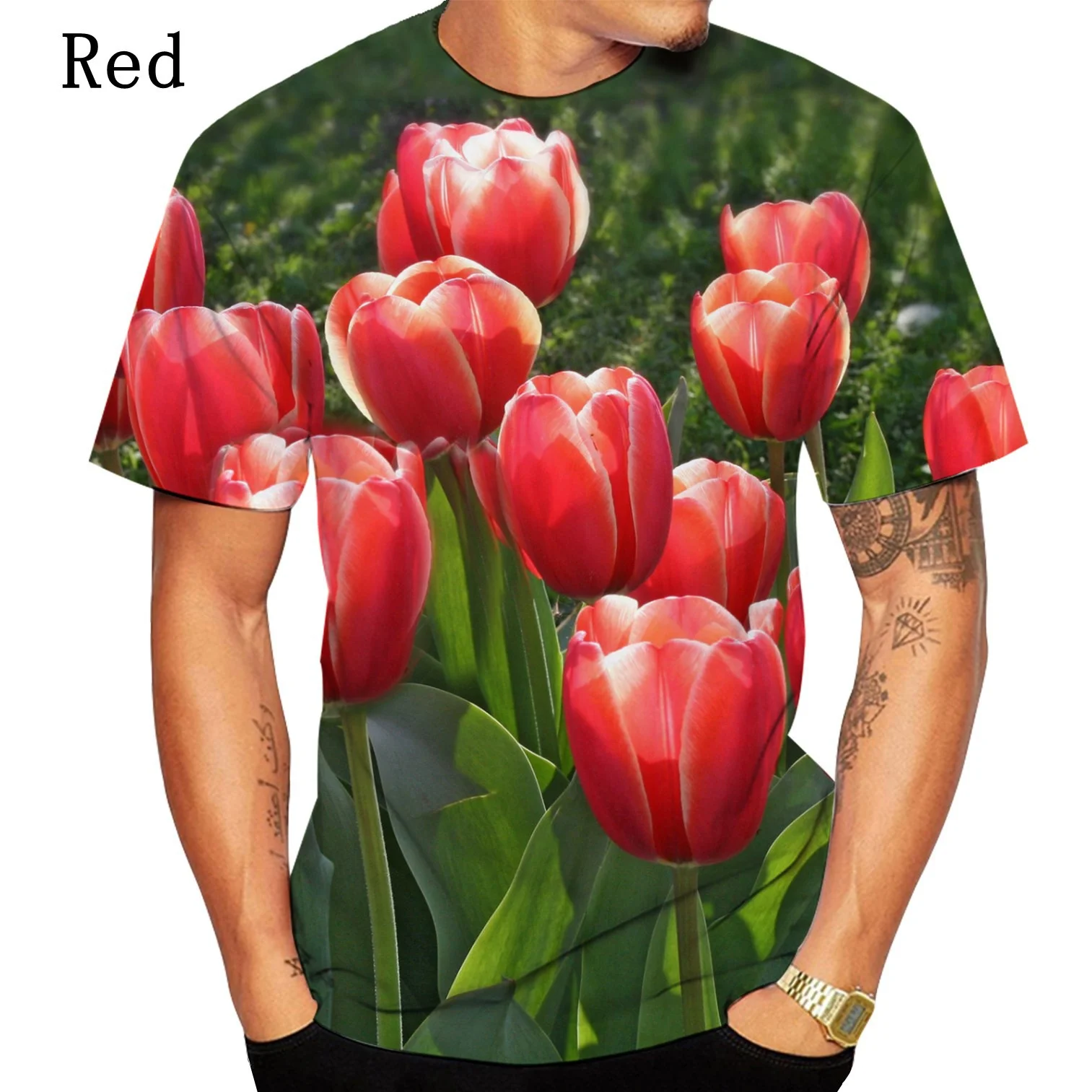 2022 Summer New Men Women 3D Print Love Beautiful Tulips Flower T Shirt Casual Short Sleeve Tops