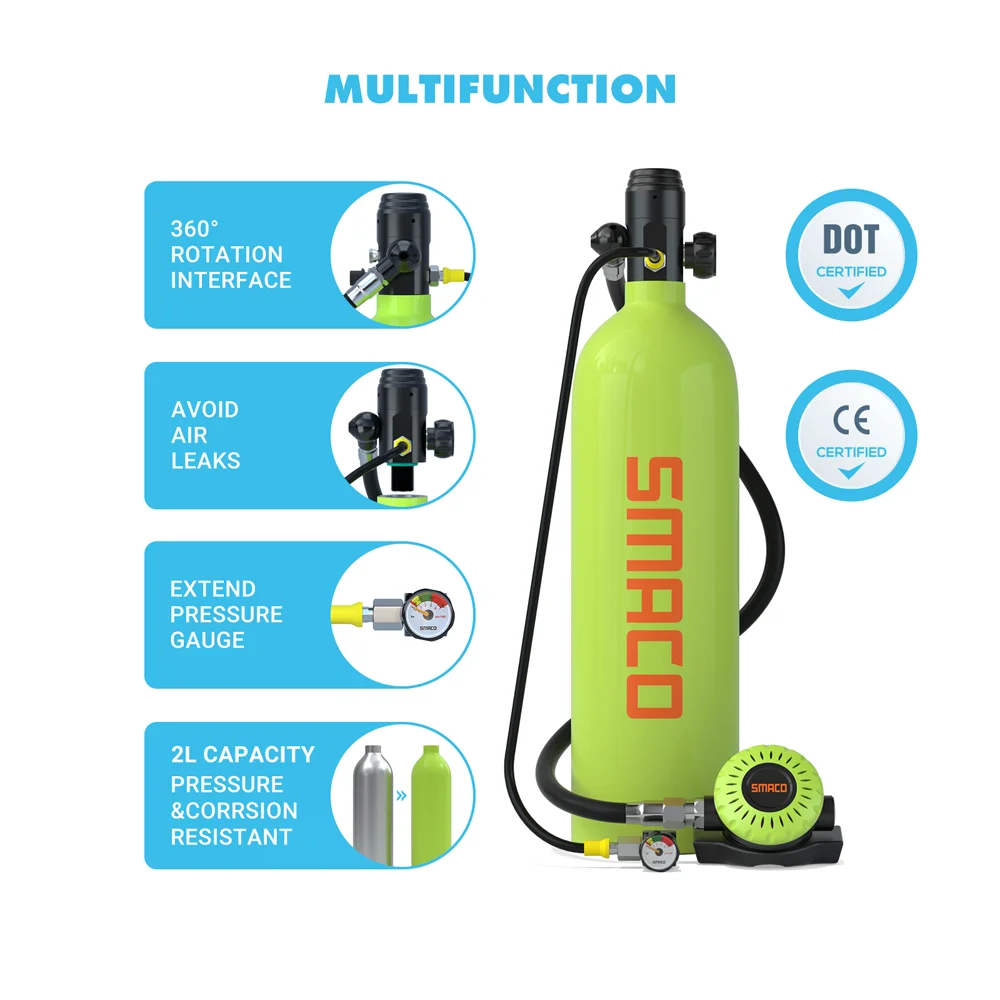 SMACO-Scuba Diving Tank, Oxygen Cylinder, Snorkel Mask, Diver Capability, Underwater Breathing, Diving Equipment, Snorkeli