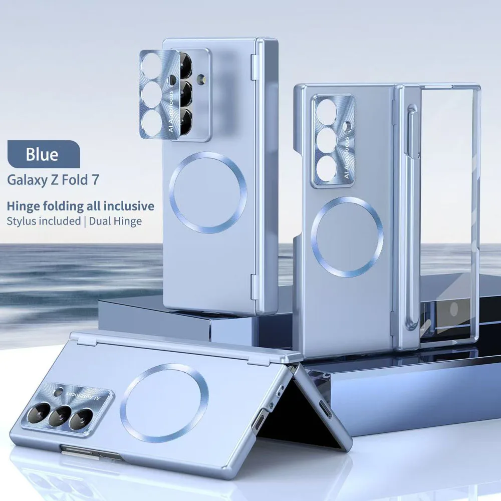 

Translucent Matte Magnetic Case for Samsung Galaxy Z Fold 7 6 Built-in HD Screen Protector & With Stylus