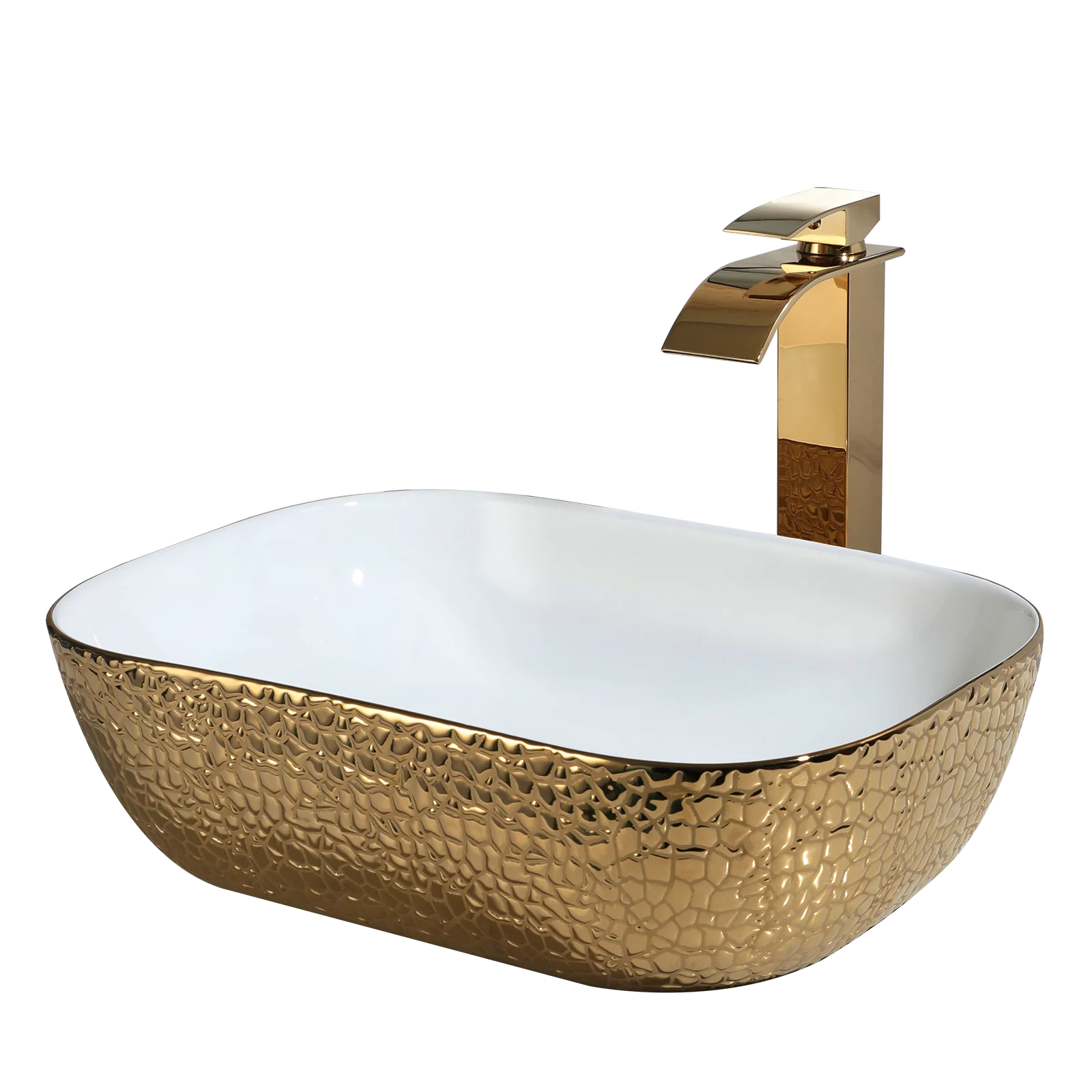 KEMAIDI 18'' Bathroom Vessel Sink Leopard Texture Gold Ceramic Sink Bowl Above Counter Vanity Sink Bathroom Artistic Wash Basin