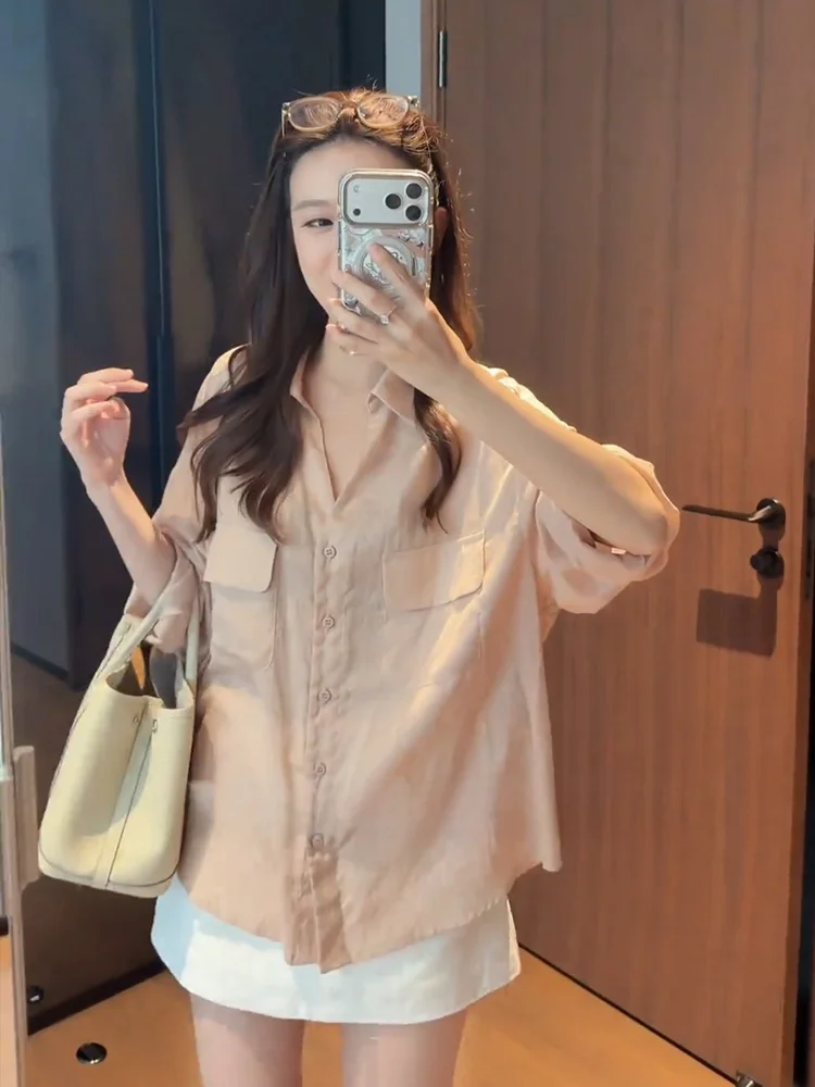 Chic Commuter Style Long Sleeve Casual Loose Women's Shirt Turn-down Collar Open Cardigan Top Breathable Skin-friendly Autumn...