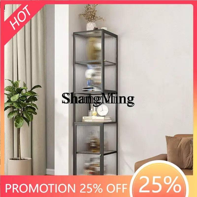 

SM new wrought iron corner floor rack living room simple glass cabinet household bedroom storage locker