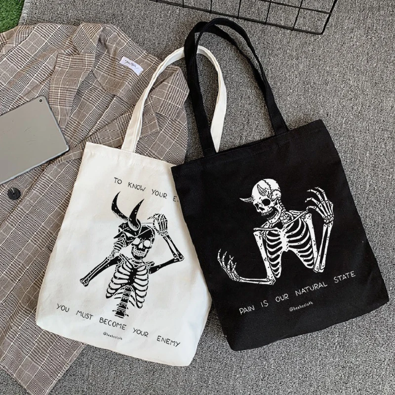 

Skull bag Women Bag Goth Harajuku print Canvas bag Casual large Famale shopper bag Hip-Hop punk Vintage Y2K women's shoulder bag