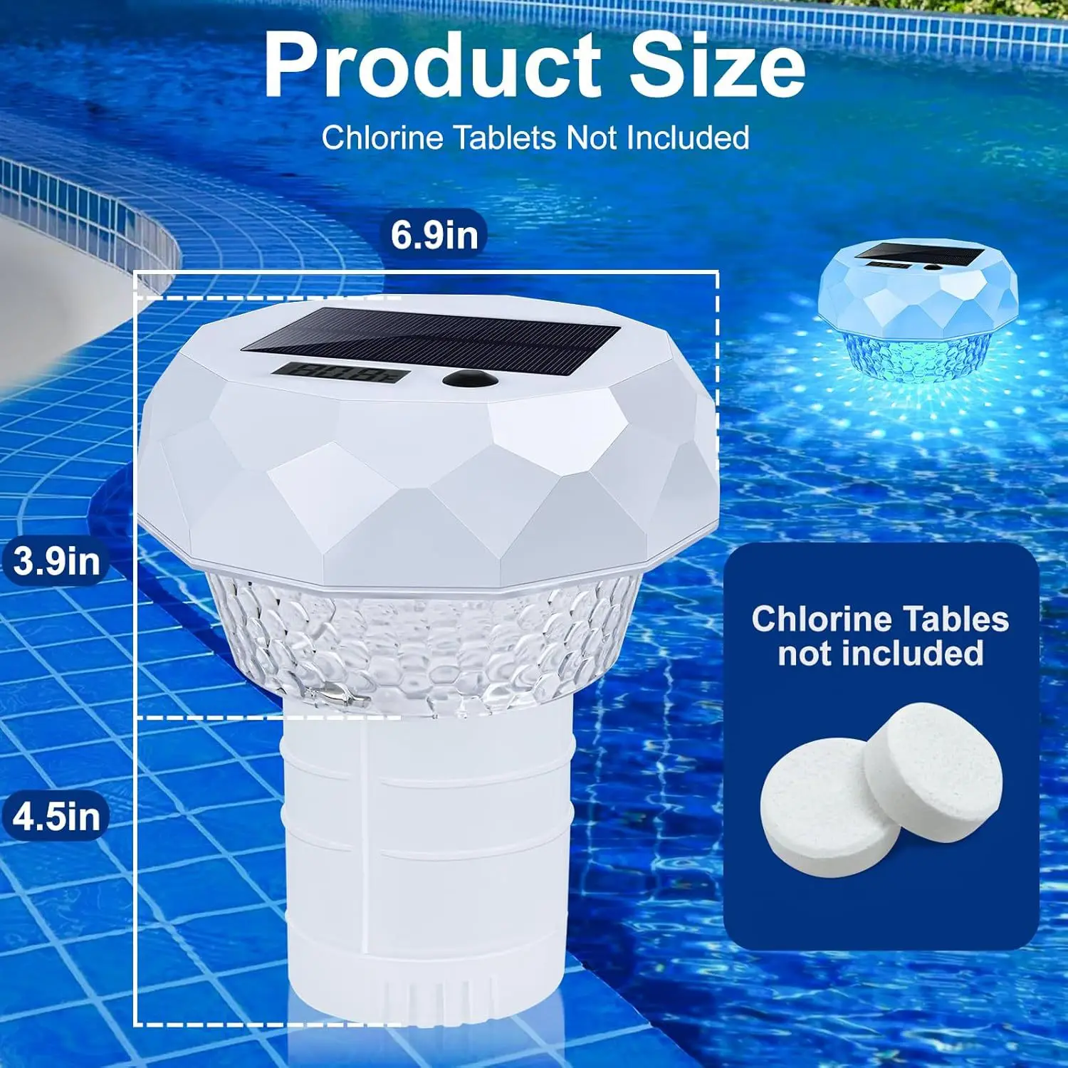 Floating for solar LED Pool Light with Temperature Monitoring and Cleaning Box for Reliable Water Feature Use Floating