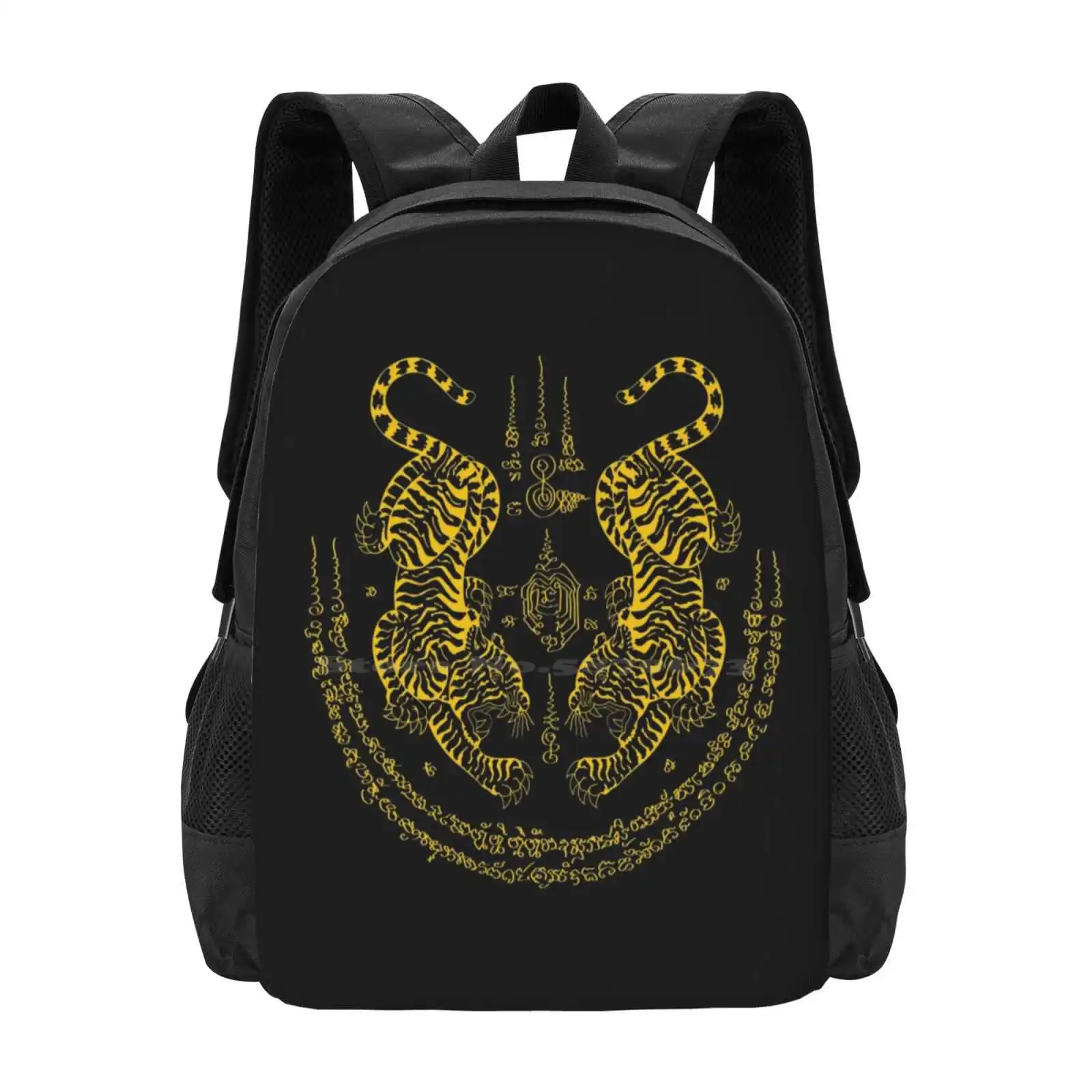 

Sak Yant Thai Tattoo Twin Tiger Muay Magical Thailand Saffron Yellow Backpacks For School Teenagers Girls Travel Bags Sak Yant