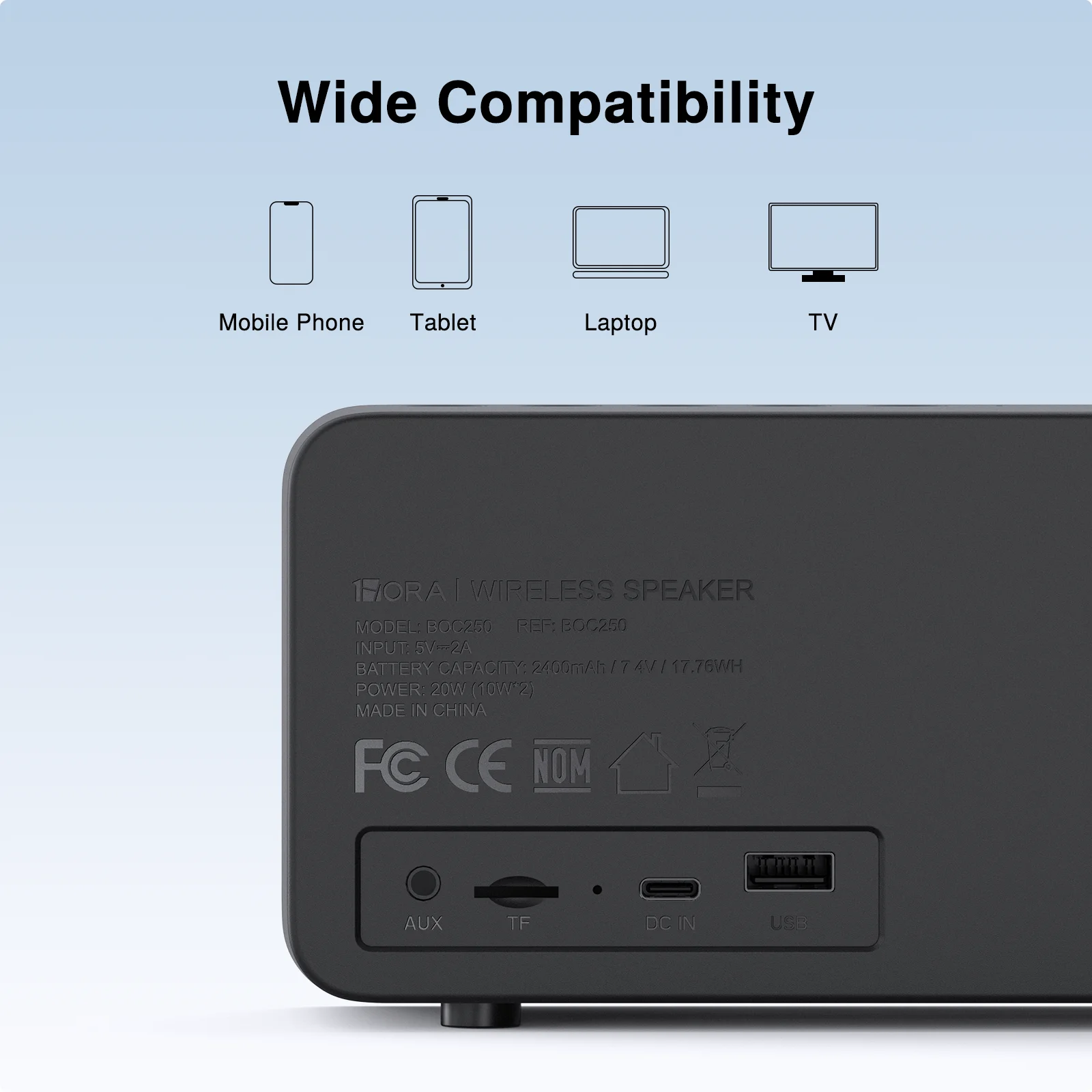 1HORA مكبر صوت لاسلكي مكبر صوت محمول بلوتوث 5.3 85dB 20 واط مكبر صوت مزدوج جودة الصوت 5 ساعات وقت اللعب 2400 مللي أمبير في الساعة للهاتف التلفزيون