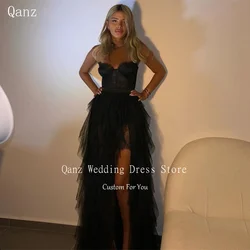 Qanz Elegant Tulle Prom Dresses High Slit Lace Up Back Ruffles Robes De Soirée Long Vestidos Para Eventos Especial Customized