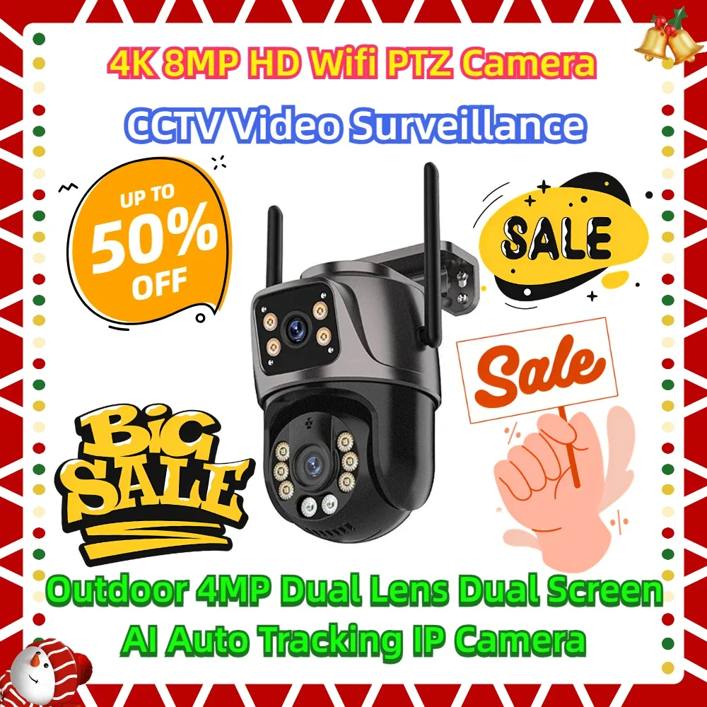 

Outdoor 4MP Dual Lens Dual Screen AI Auto Tracking IP Camera CCTV Video Surveillance 4K 8MP HD Wifi PTZ Camera