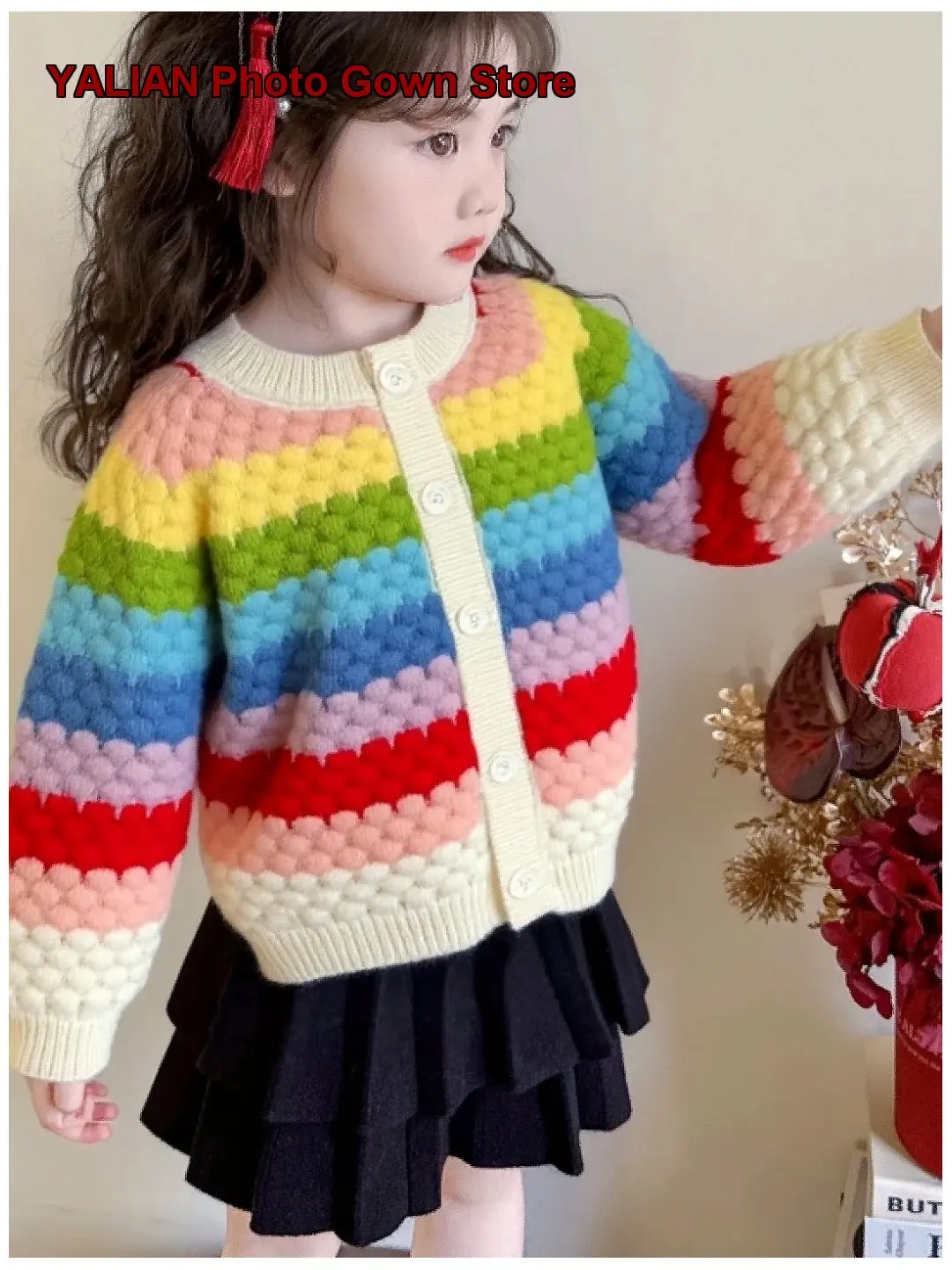 Kids Rainbow Cardigan Spring Autumn Thicken Stripe Newborn Boys Stylish Round Neck Jacket Girls