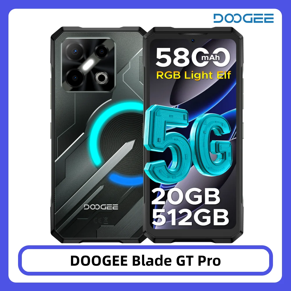 Téléphone robuste DOOGEE Blade GT Pro 5G, écran 6,72'' 120 Hz avec effet lumineux LED, 12 Go de RAM, 512 Go de stockage, appareil photo IA 100 MP,