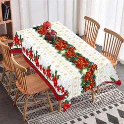 Christmas Tablecloth Holly Xmas Flower Table Cover Christmas Decorations for Home Deco 2024 Navidad Noel Gift Dining Table Decor