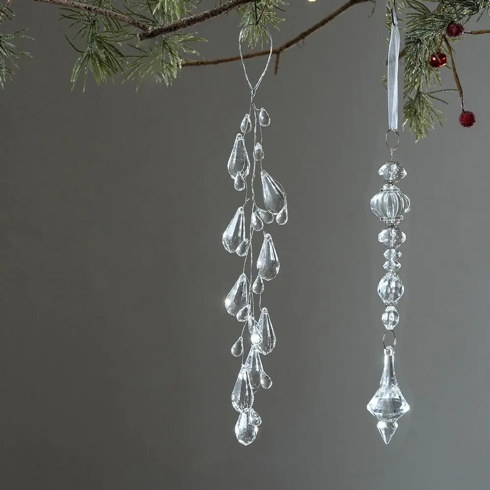 Acrylic Xmas Water Drop Pendant Transparent Glitter Xmas Tree Hanging Icicle Artificial Christmas Tree Decoration Wedding Party