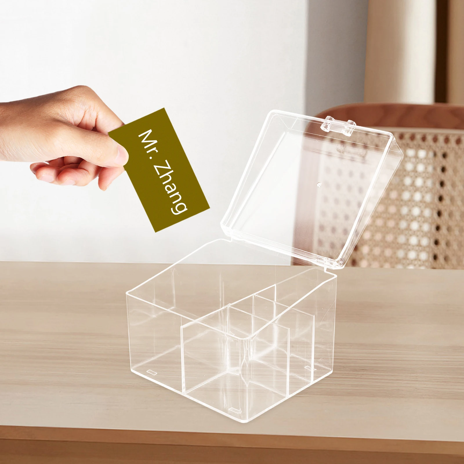 

Small Transparent Desktop Card Holder Business Organizer Box Multi-Function Storage For Game Cards Name Cards Office Clear