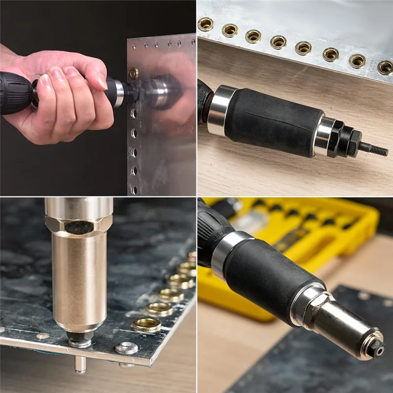ABZV-Electric Adapter Riveting Tool Electric Drill Adapter Rivet Including 6 Rivet Nut Mandrels And 3 Rivet Heads