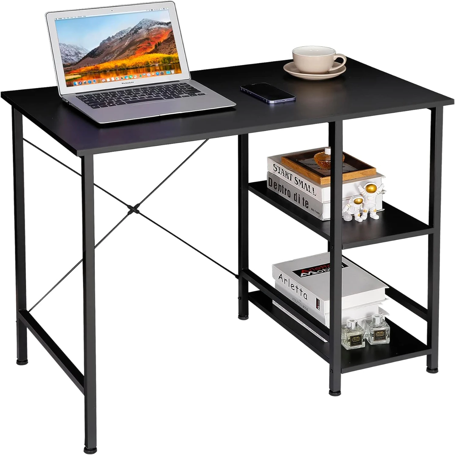 

Small Computer Desk with Shelves Under Desk Reversible, 36Inch Home Office Writing Desk with Shelves for Small Place, Black