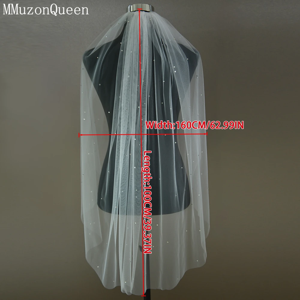 MMQ Single-Layer Sparkling Rhinestone Bridal Veil Refers Long White Soft Tulle Wedding Accessory For Women Wedding Dres M34