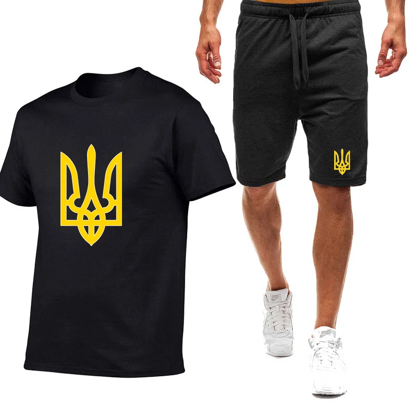 

Ukraine Logo 2025 New Men's Summer Ukraine Logo Nine Color Short-sleeved Set Simple Casual T-shirt Top + Shorts Suit
