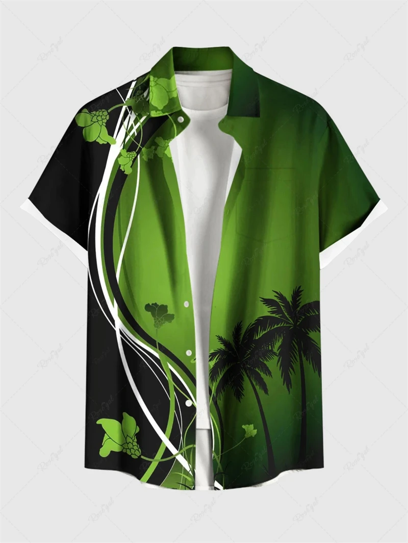 

Fashion Coconut Tree Graphic Hawaiian Shirts Summer Casual Holiday Vacation 3D Printed Shirt Loose Breathable Mens Clothing