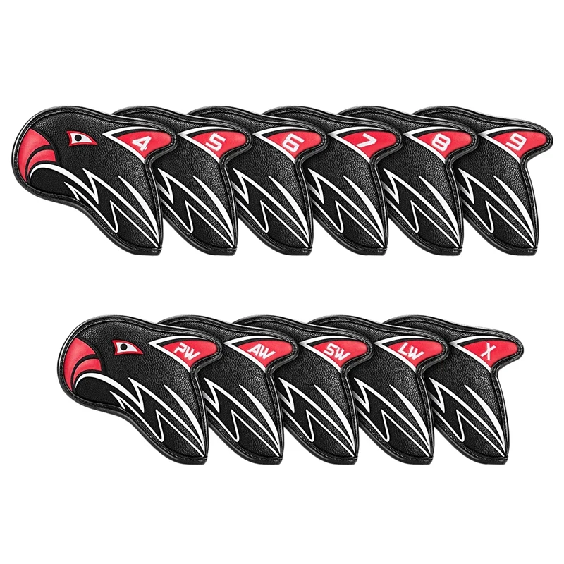 11Pcs/Lot Golf Head Covers For Irons Set Fit Most Clubs Wedge Classic Leather Water Resistant Durable Eagle Tail Design