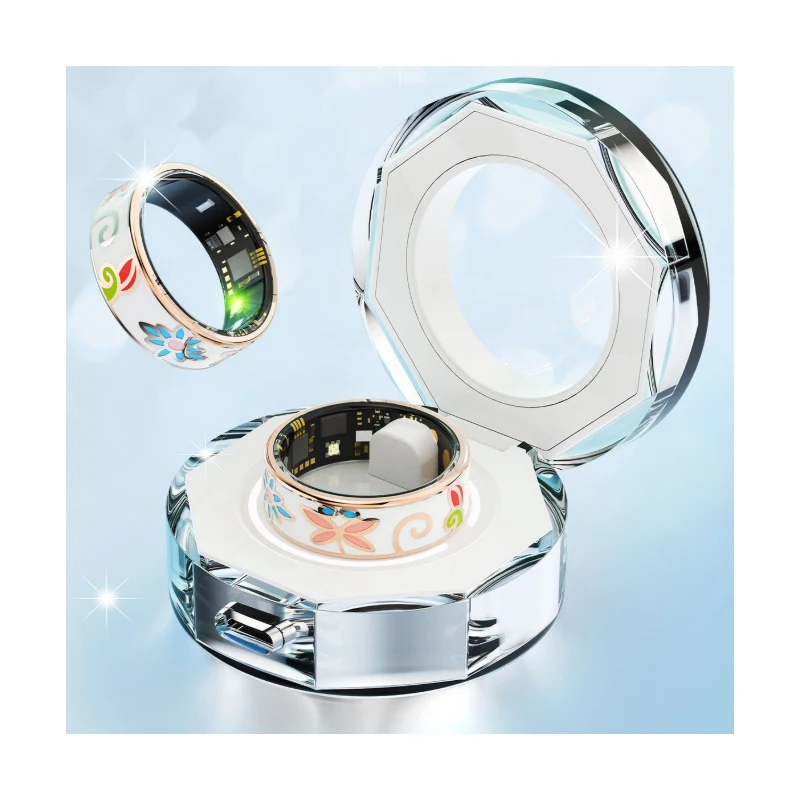 

Умное кольцо для женщин, цветная эмаль, чехол для зарядки и кабель, мониторинг сна, измерение здоровья кислорода в крови, режим нескольких видов спорта