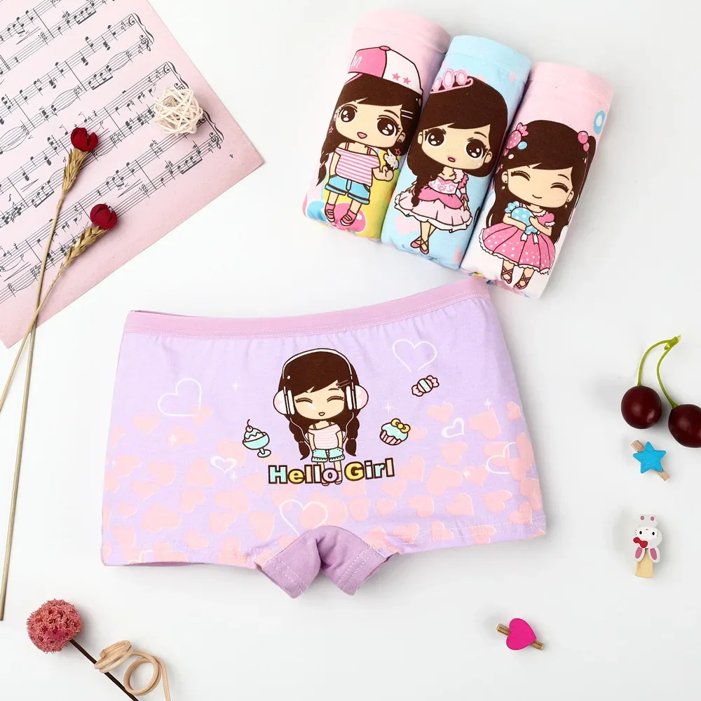 4 pcs /Lot cartoon Design Underpants Briefs baby Girls boxer Panties Cotton Soft Breathable Underwear for 2-12 years Girl
