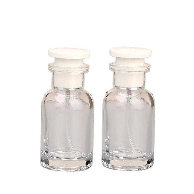 

6pcs Refillable Perfume Bottle Crimp Pump White Lid 30ml 50ml 100ml Fragrance Empty Clear Glass Portable Atomizer Spray Bottles