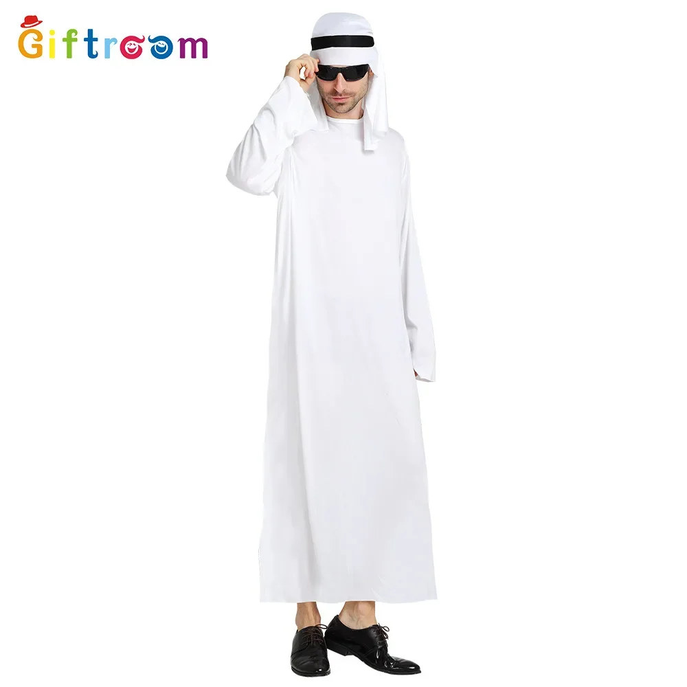 Halloween Cos Costume Carnival Cosplay Arab Sheikh Prince Masquerade Male Pure White Middle East Dubai Clothes