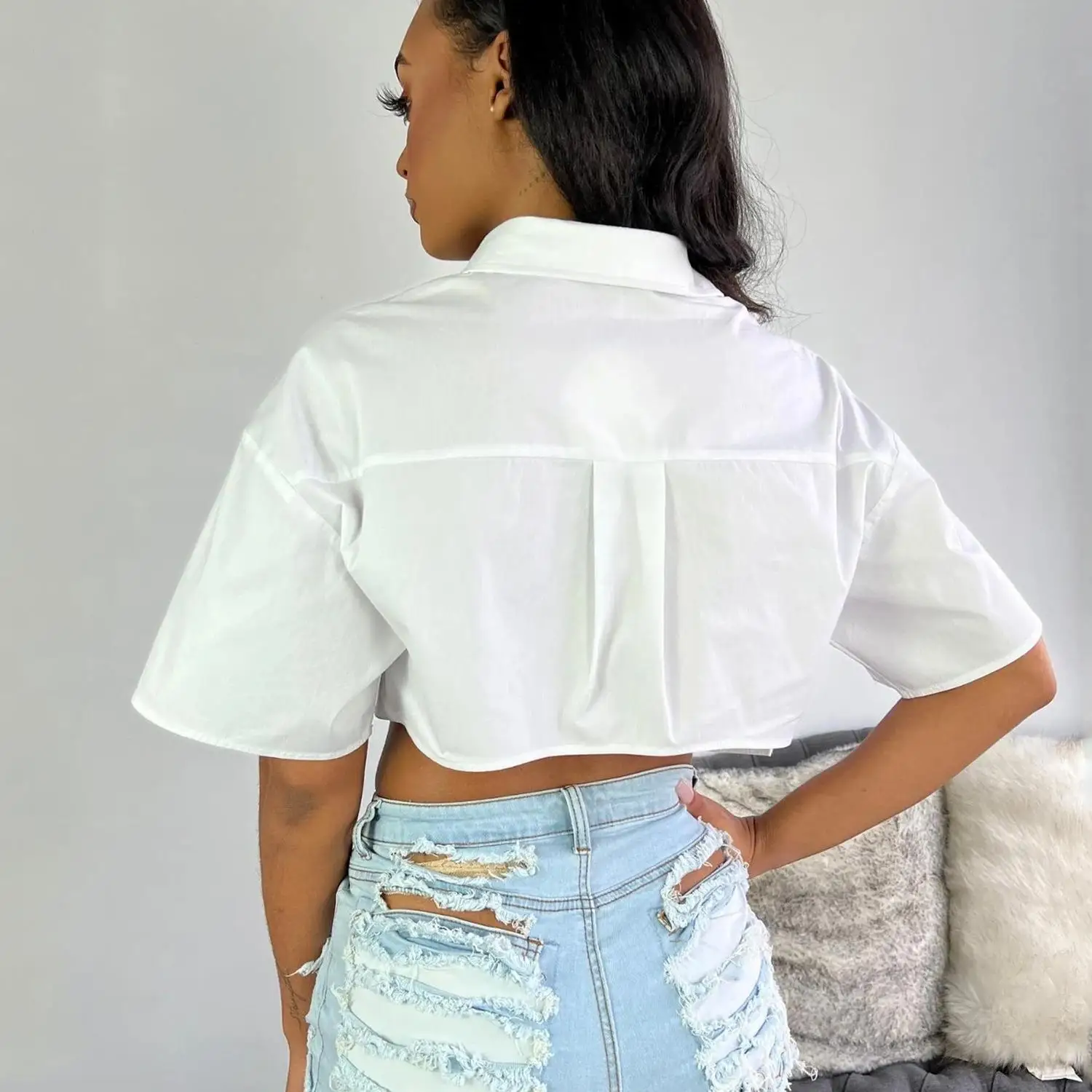 Faionable 캐주얼 ort Sve 여성용 irt OS675 펑크 슬레 스플라이스 폴리에스테르 섬유 칼라 오픈 카디건 여름 신상품 A...