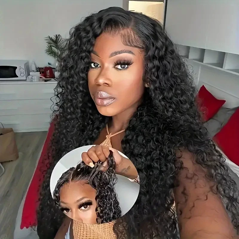 HAIRTIME Glueless 5x5 Deep Wave Lace Front Wigs Human Hair HD Transparent Lace Deep Curly Glueless Closure Wigs Human Hair