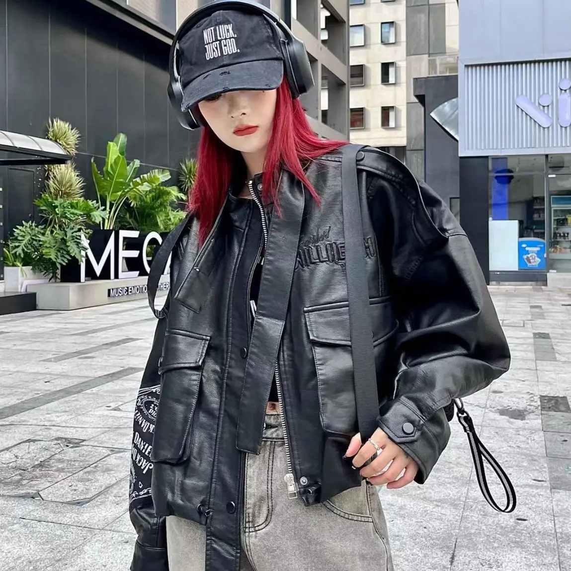 Sli bordado motociclista jaet ort americano sle casaco de couro feminino legal gola 2025 nova tendência faion streetwear