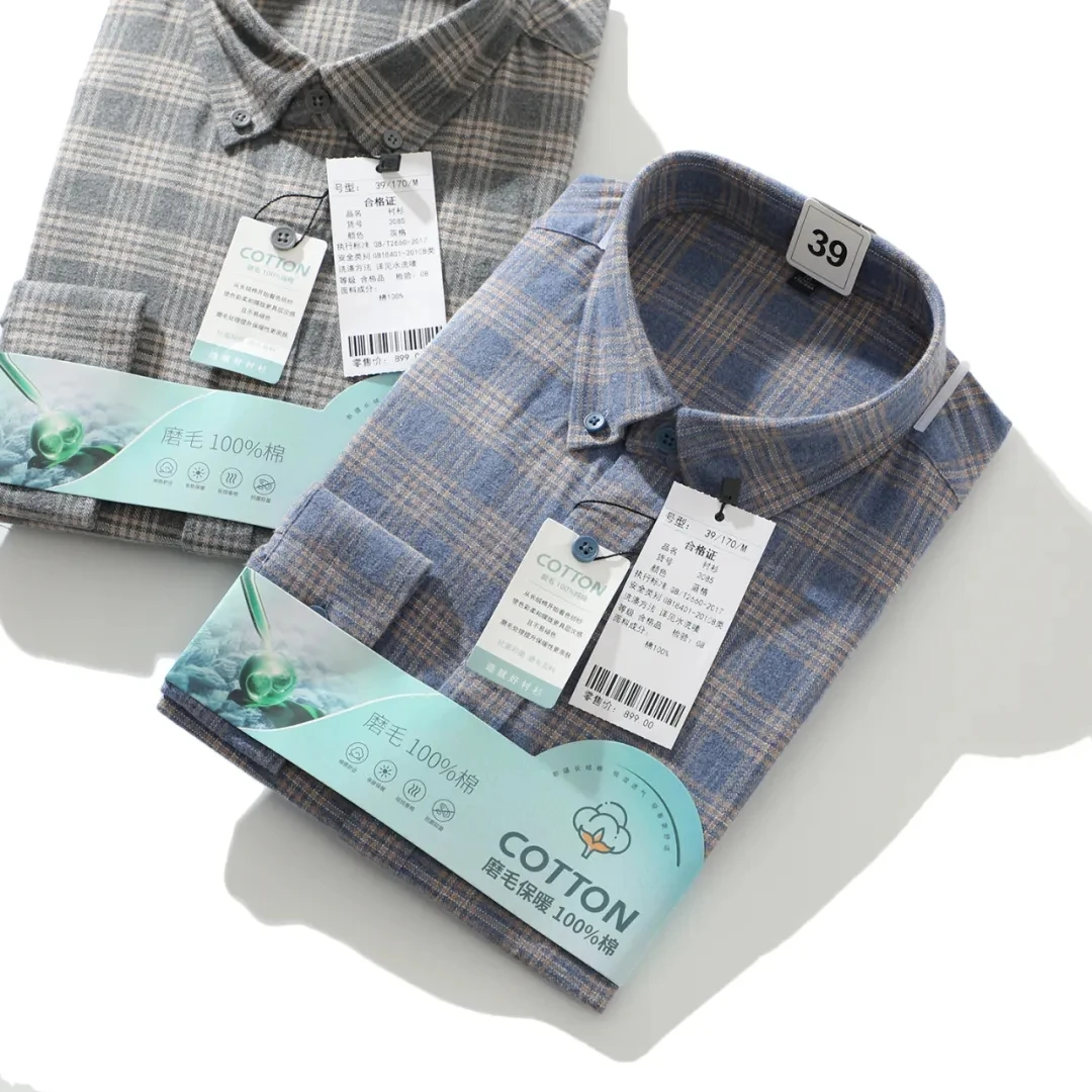 

Pure Cotton Flannel Long Sve irt Men's Casual Sle id Pattern Breathable Warm Non-deformable Autumn Winter Versatile
