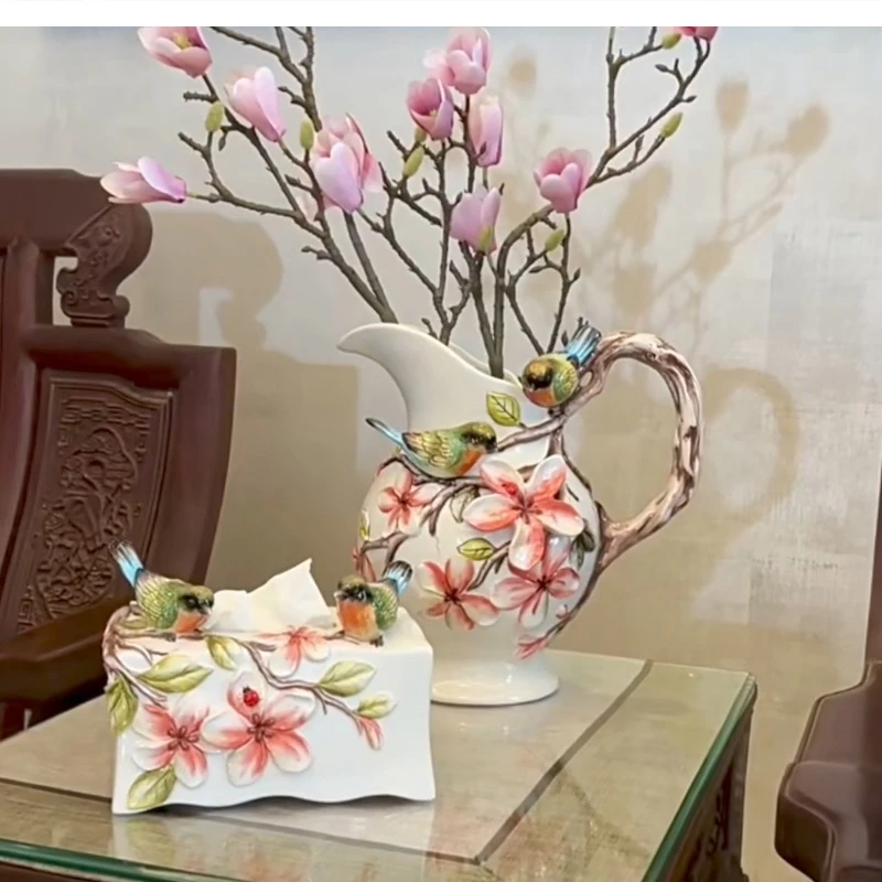 New Chinese ceramic flower and bird tissue box home decoration paper Dining table napkin holder in living room boxes